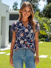 Floral V Neck Ruffle Petal Sleeve Chiffon Top