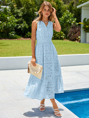 Hollow Out V Neck Sleeveless Maxi Sun Dress