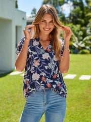 Floral V Neck Ruffle Petal Sleeve Chiffon Top