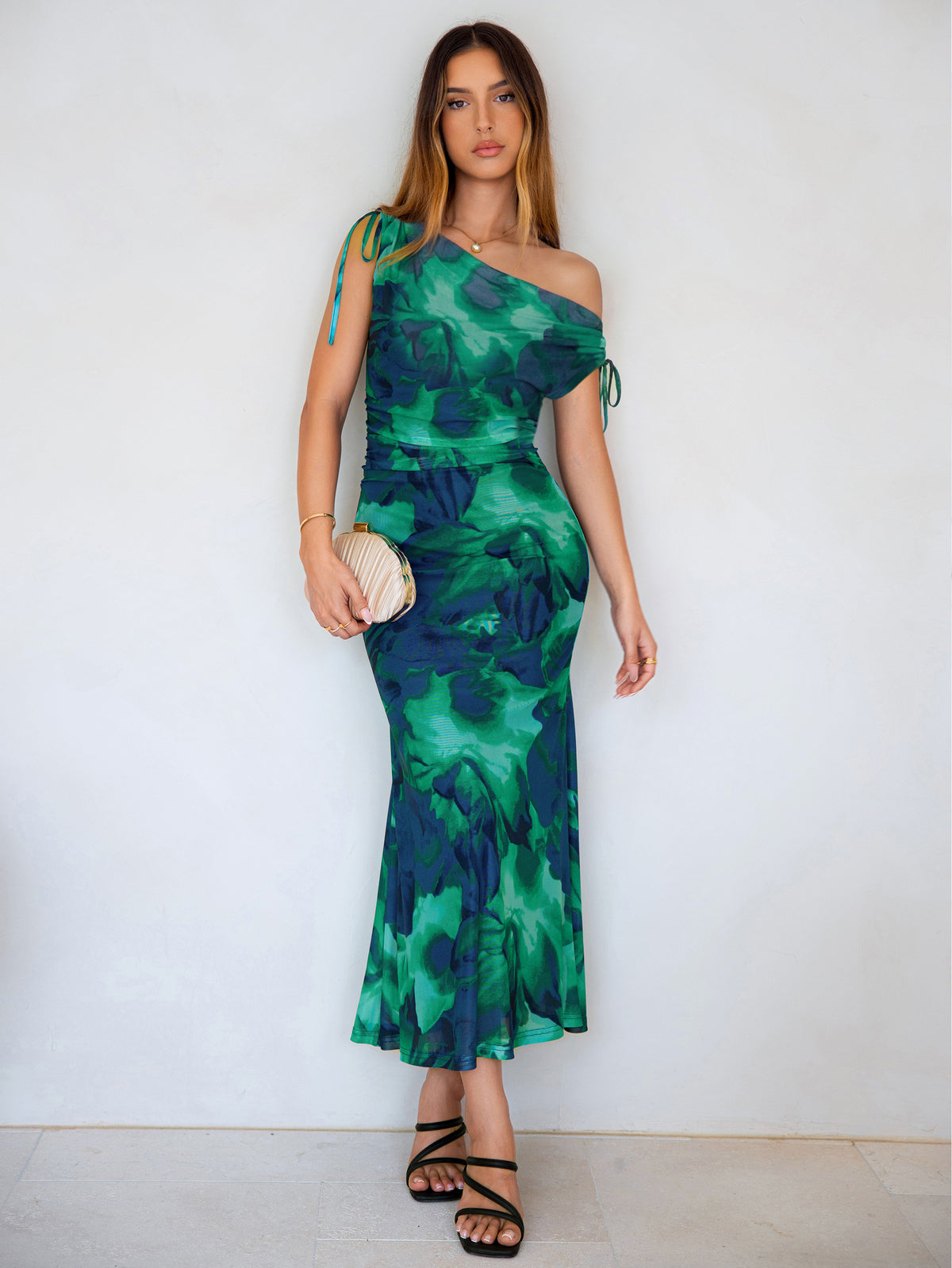 Floral Off Shoulder Mesh Bodycon Maxi Dress