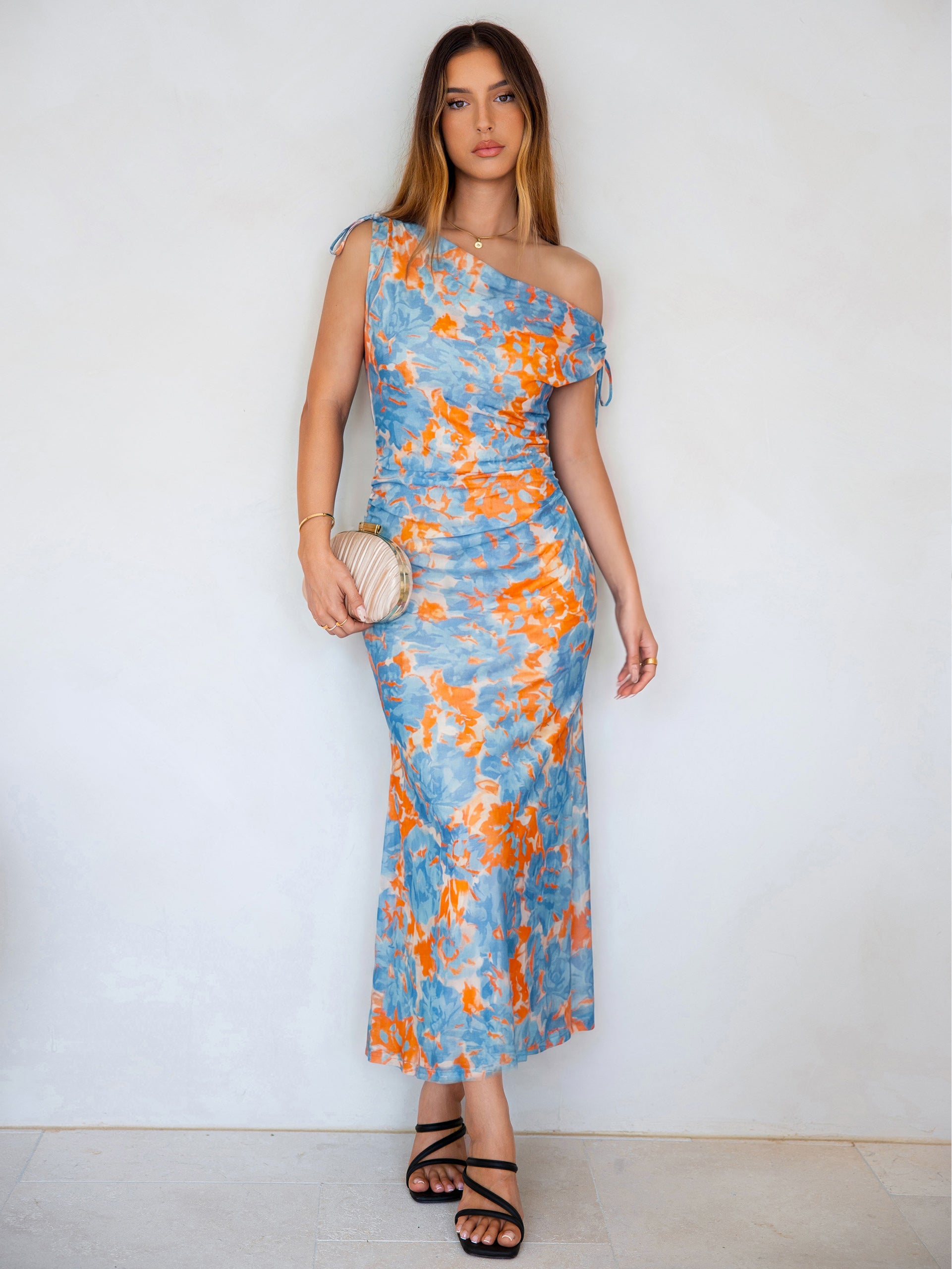 Floral Off Shoulder Mesh Bodycon Maxi Dress