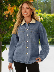 Oversized Contrast Collar Vintage Denim Jacket