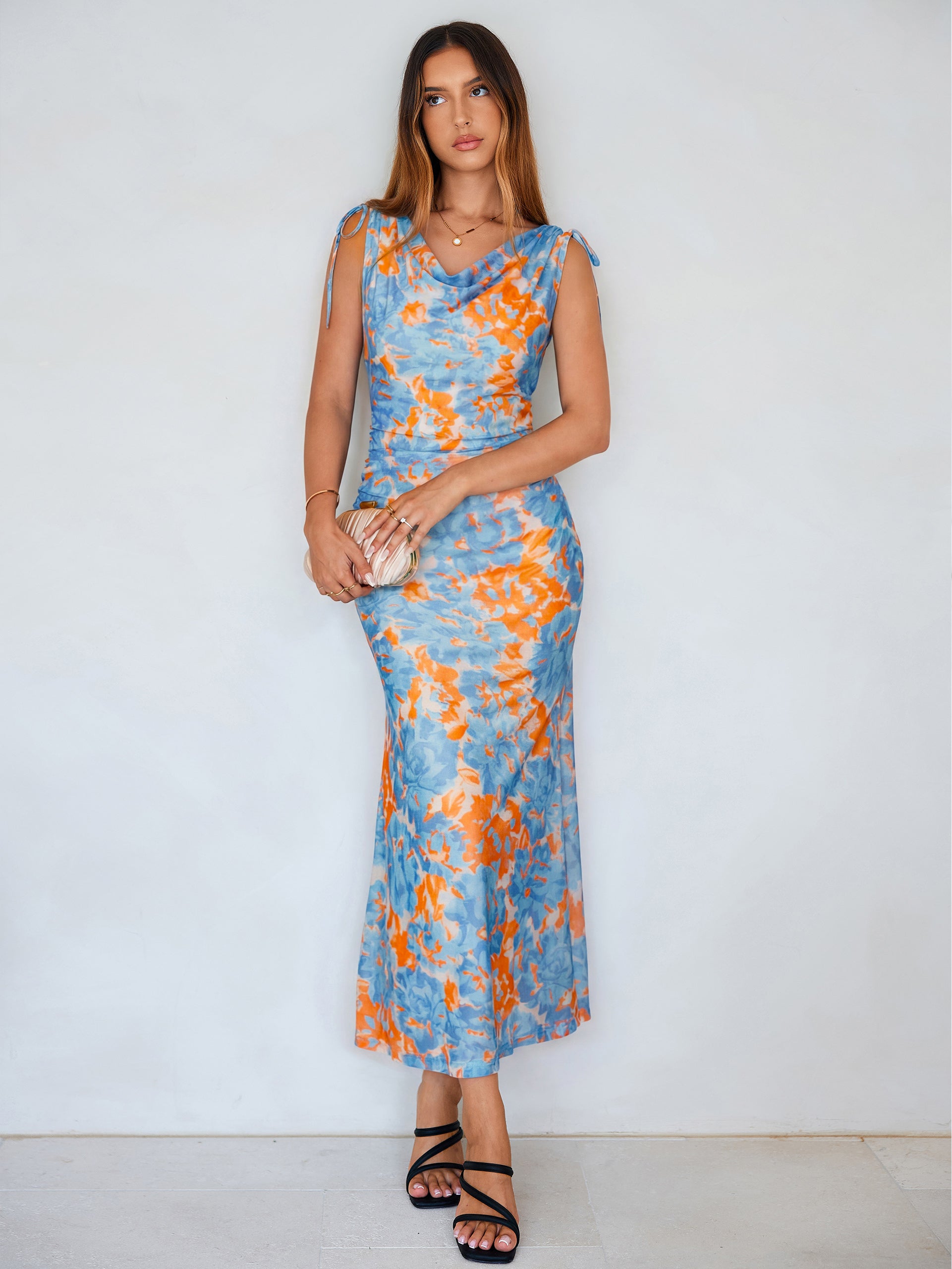 Floral Off Shoulder Mesh Bodycon Maxi Dress