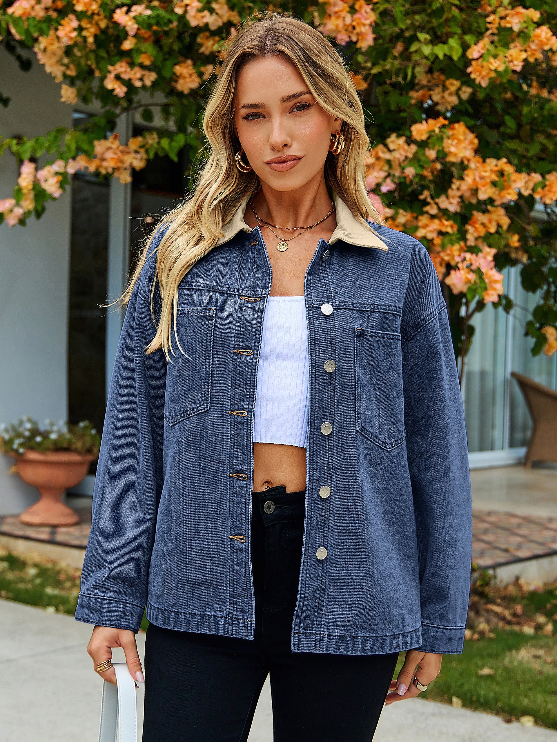 Oversized Contrast Collar Vintage Denim Jacket
