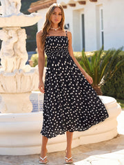 Polka Dot Spaghetti Strap Smocked Maxi Dress