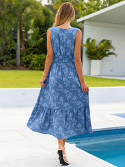 Floral Jacquard V Neck Sleeveless Maxi Dress