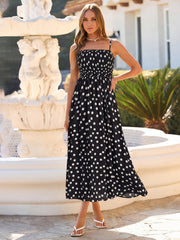 Polka Dot Spaghetti Strap Smocked Maxi Dress