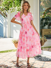 Floral V-Neck Wedding Guest Maxi Dress