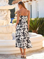 Floral Spaghetti Strap Smocked Vacation Maxi Dress