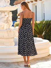 Polka Dot Spaghetti Strap Smocked Maxi Dress