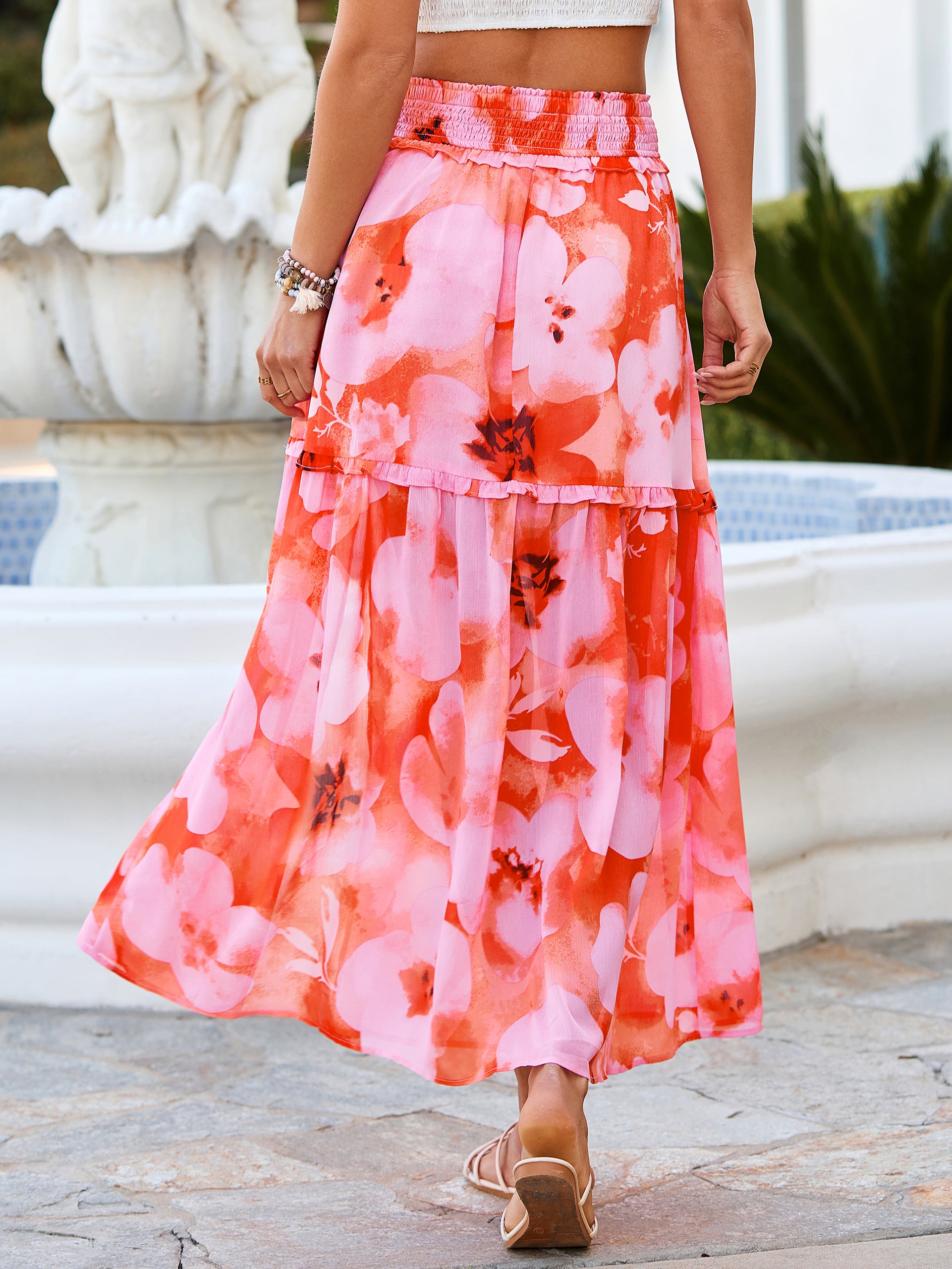 Floral Chiffon High Waist Maxi Skirt