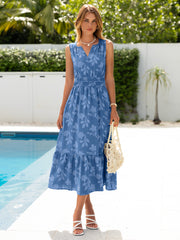 Floral Jacquard V Neck Sleeveless Maxi Dress