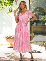 Floral V-Neck Wedding Guest Maxi Dress