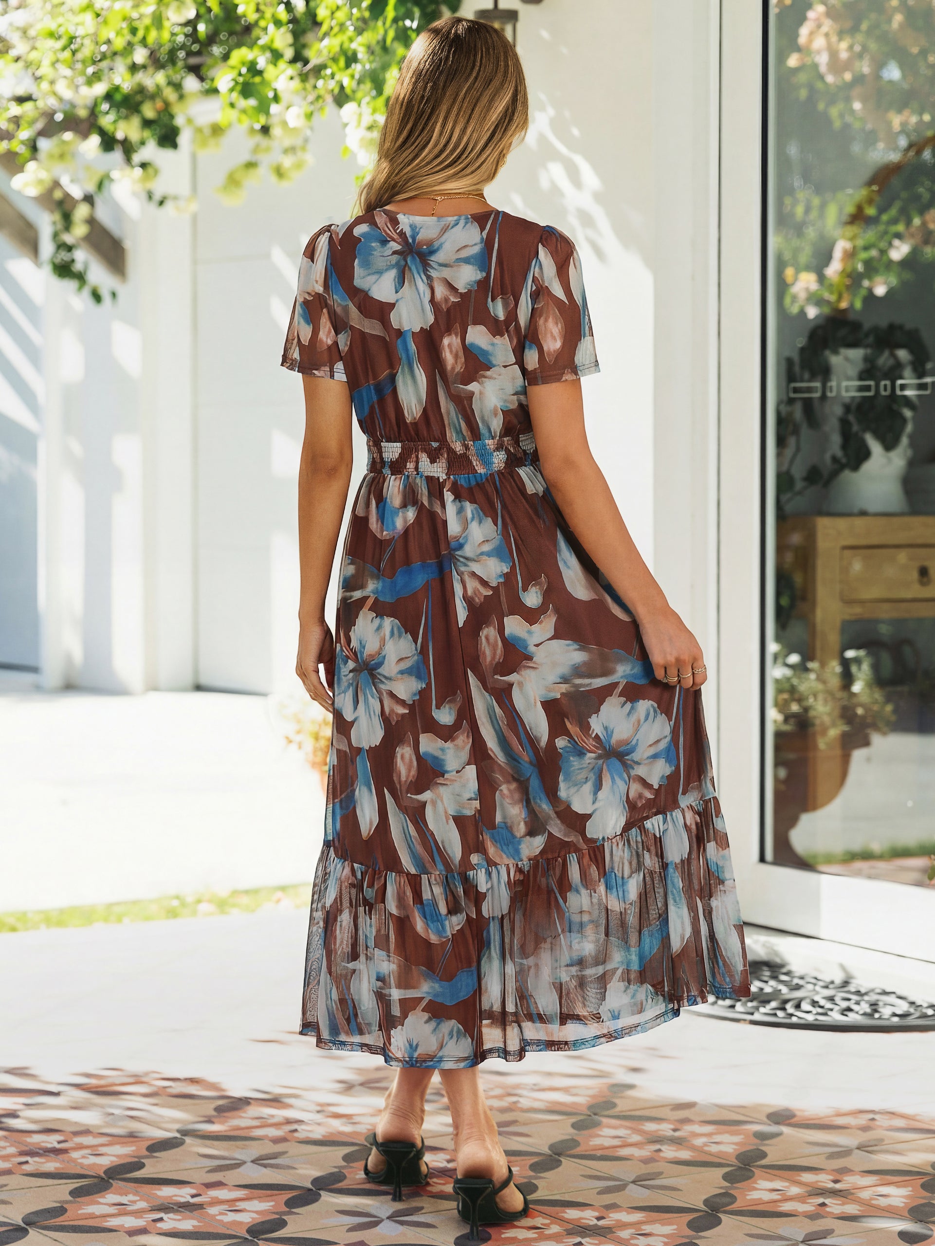 Floral V-Neck Wedding Guest Maxi Dress